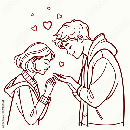 Romantic Couple One Line Art - Minimal Vector Illustration