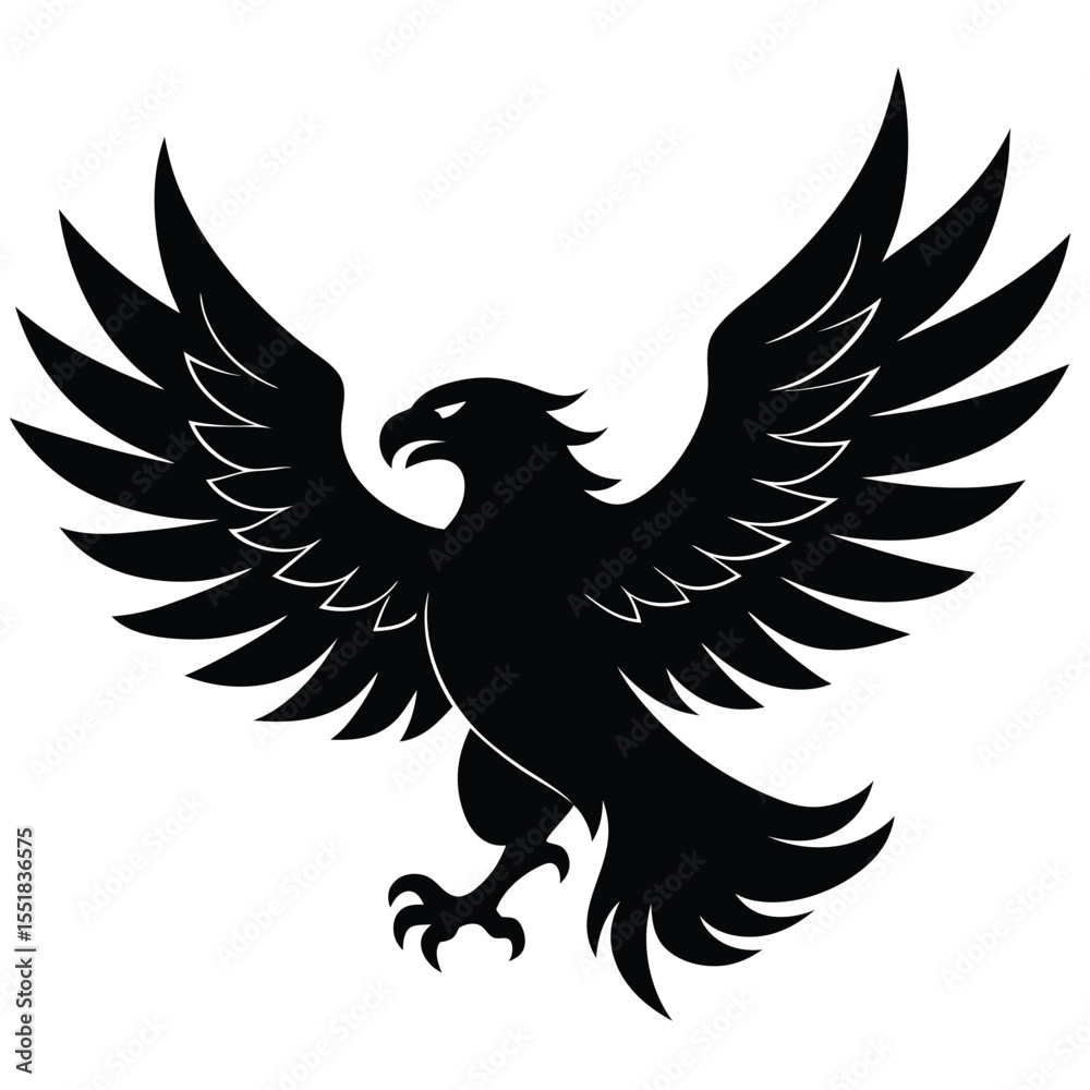 Obraz premium A black silhouette of an eagle with its wings spread wide open