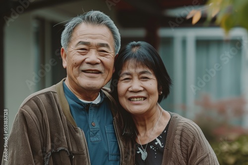 Portrait of a happy asian couple in their 60s expressing their feelings