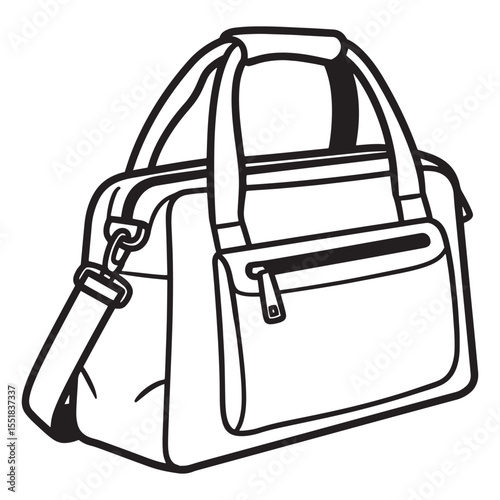 Vector illustration of a black and white gym bag with shoulder strap and handles