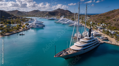 The English Harbour in Antigua, a well-known Caribbean island known for yacht season, is home to stunning mega and superyachts.