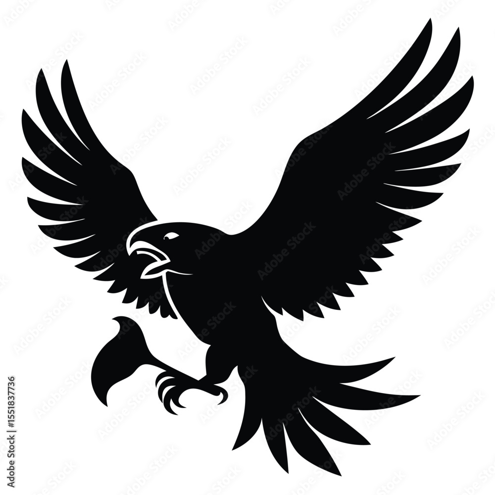 Obraz premium A silhouette of an eagle with its wings spread wide open down