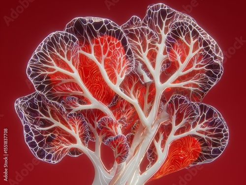 A closeup view of an organic biopolymer installation that incorporates biophilic elements as an art object