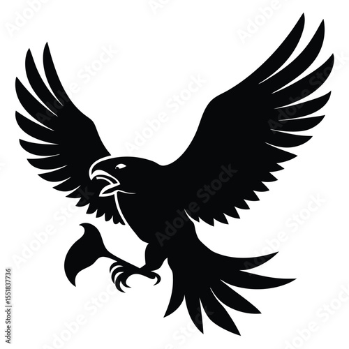 A silhouette of an eagle with its wings spread wide open down