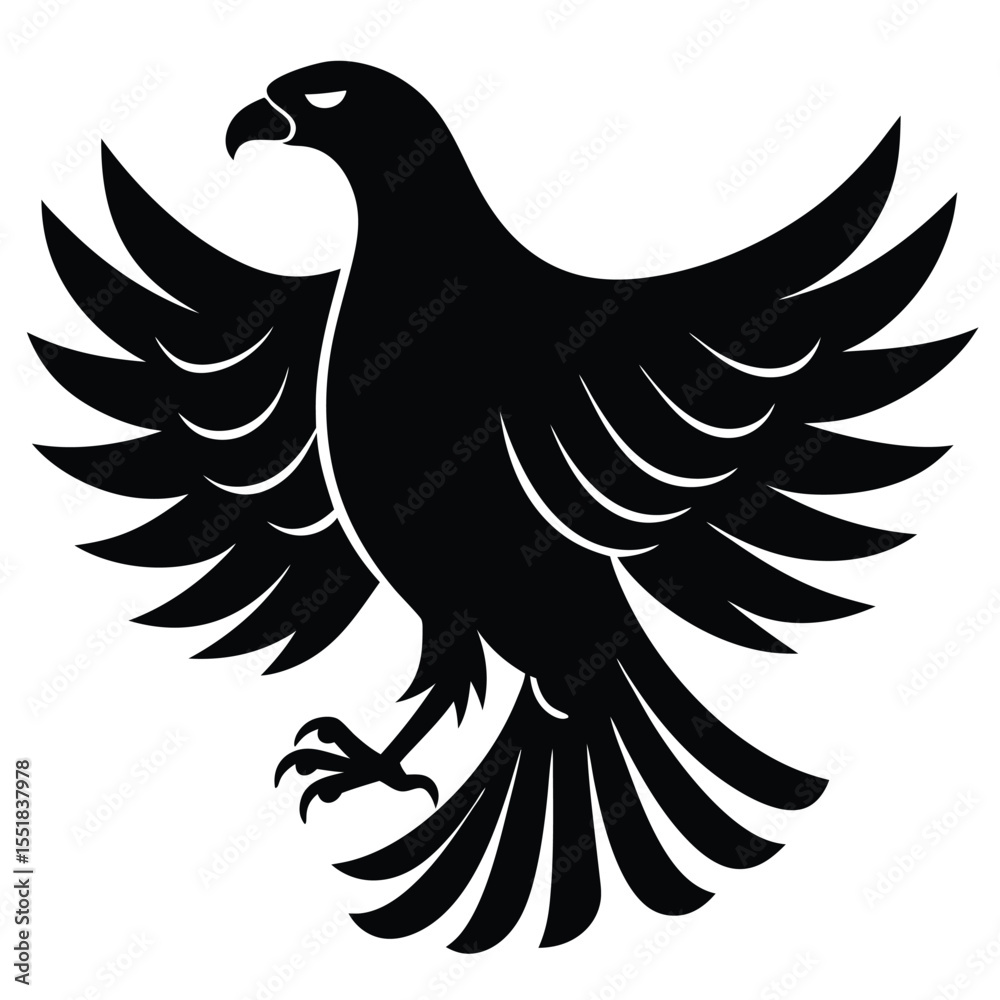 Obraz premium A black eagle with outstretched wings on a white background silhouette