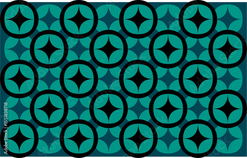 Ethnic style Indonesian floral batik background with a seamless pattern in teal, brown, and orange. Floral background design 