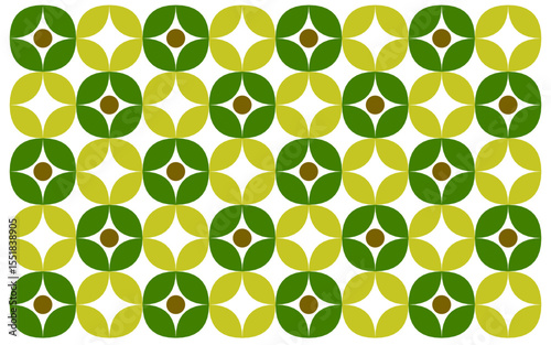 seamless pattern with green and yellow leaves. Indonesian floral batik background with a seamless pattern in green and brown, featuring an ethnic style and a modern decorative design. Floral design 