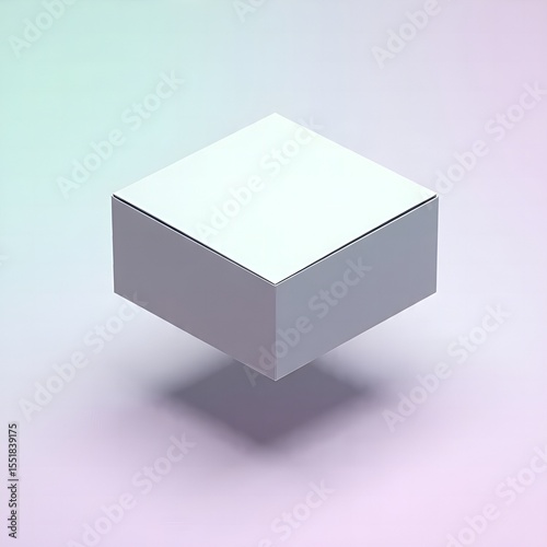 Floating white square packaging box with shadow, minimal cool pastel background branding package cardbox mockup