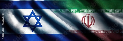 national flag of Israel and Iran with folds