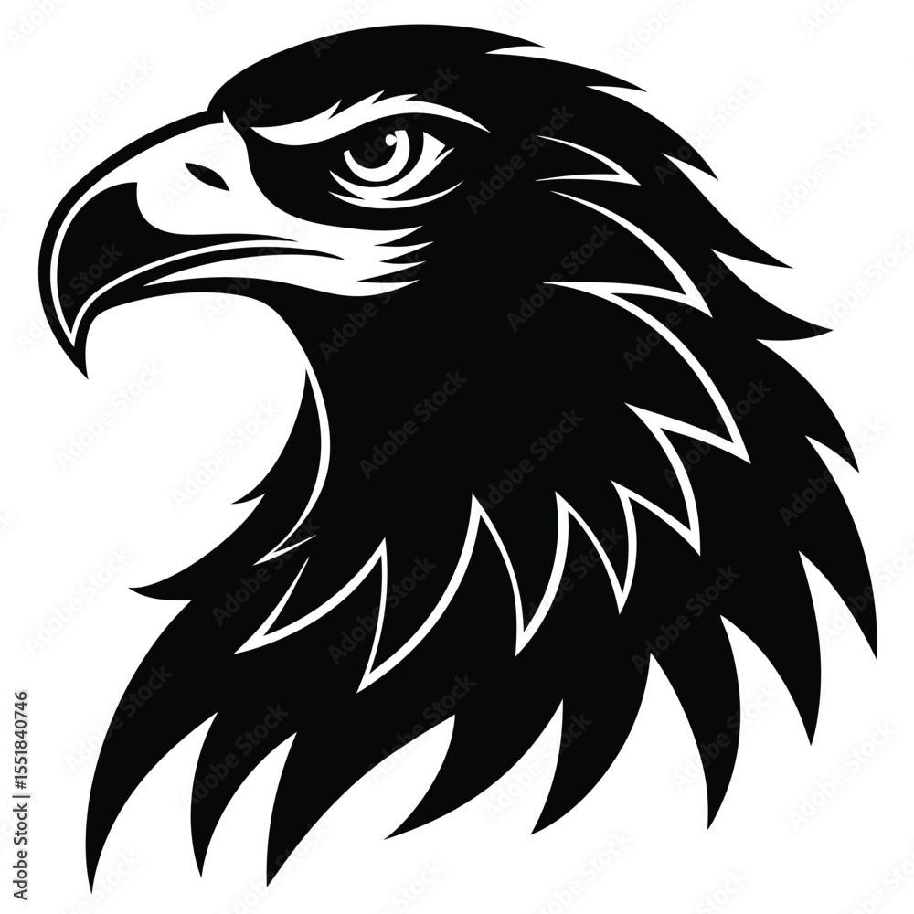 Obraz premium Stylized black and white graphic of an eagle head in profile silhouette
