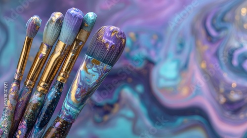 Watercolor Palette and Brushes on Abstract Background’ is rephrased as ‘Abstract Background Featuring Watercolor Palette and Brushes