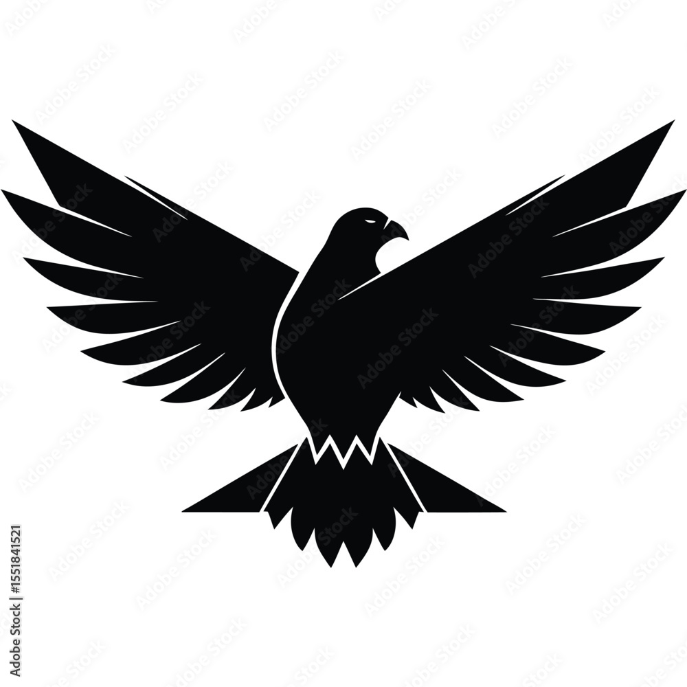 Obraz premium Illustration of a black bird with wings spread on white background silhouette