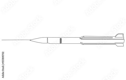 Continuous Line Drawing of a Rocket in Flight, Line drawing of a missile, Line drawing of a missile or rocket, Single-Line Drawing of a Missile Launch