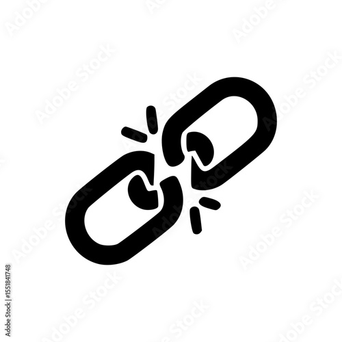Solid black icon of broken chain link symbolizing link failure