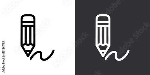 Black and white icon of editing represented by pencil and scribble – black and white version