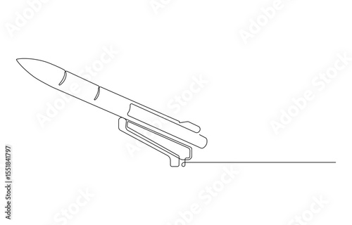 Continuous Line Drawing of a Rocket in Flight, Line drawing of a missile, Line drawing of a missile or rocket, Single-Line Drawing of a Missile Launch