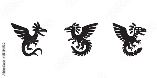 dinosaur bird silhouette vector set illustration on white background. 