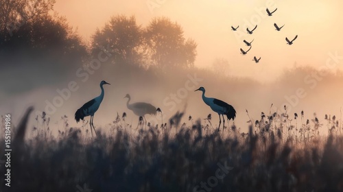 Common Cranes in Mecklenburg, Germany.
