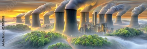 An eco-friendly natural gas project in a misty forest landscape serves as a prime example of green energy initiatives, stock photo