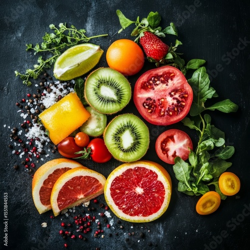 Ripe fruits & veggies: healthy minerals and vitamins.