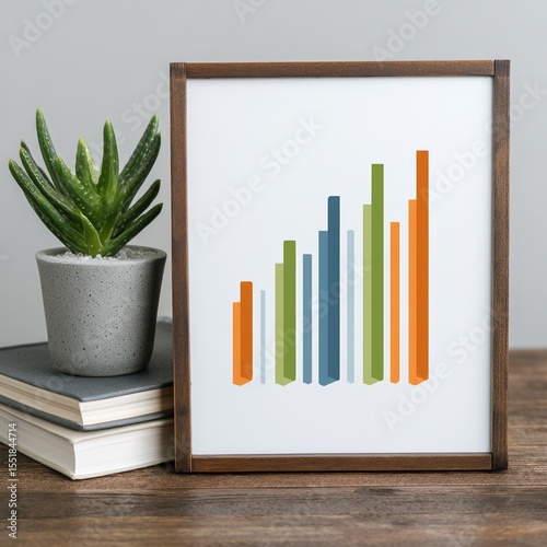 The workspace, marked by its minimalist design, incorporates a framed chart that plots an upward course, thereby symbolizing progress and attainment