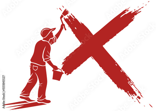 painter worker red x mark construction renovation isolated on white background.