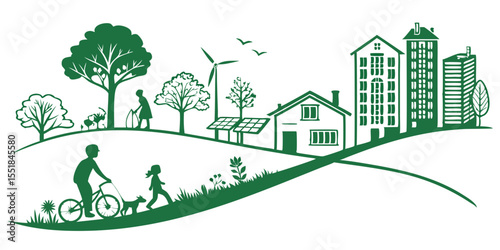 green eco city landscape sustainable urban development environment illustration design.