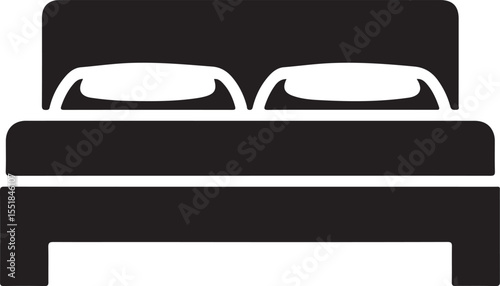Black Bed Vector Symbol In Flat Silhouette On White