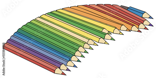 colorful wooden pencils row rainbow spectrum art supplies school educational illustration design