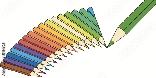 colorful pencils fan arrangement rainbow spectrum wooden art supplies educational illustration design