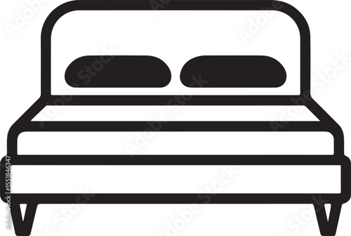 Bold Bed Outline Symbol In Vector Silhouette On White Background