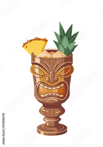 Mai Tai cocktail in tiki glass with pineapple wedge and mint leaves