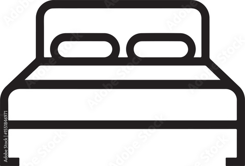 Modern Bed Outline Logo In Flat Silhouette Style On White Background