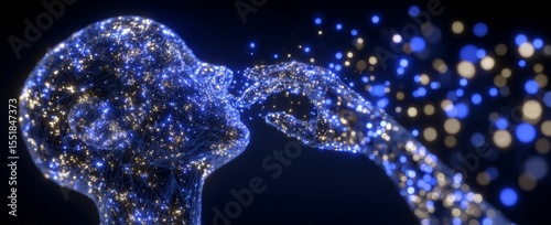 The face of a man is depicted with one eye glowing and the background blurred