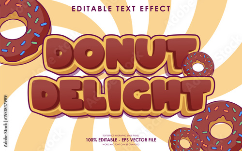 Editable donut delight text effect with illustration of chocolate donut
