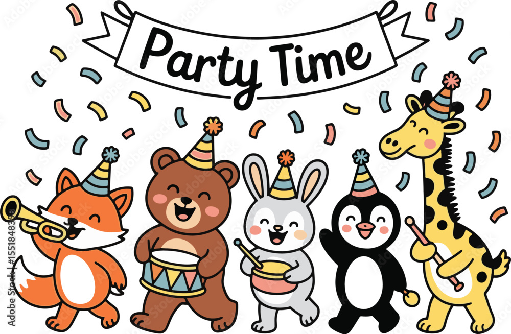 Fototapeta premium whimsical celebration with animal art design illustration stock photos