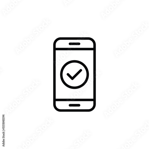 Mobile phone with check mark icon indicating success or approval vector illustration