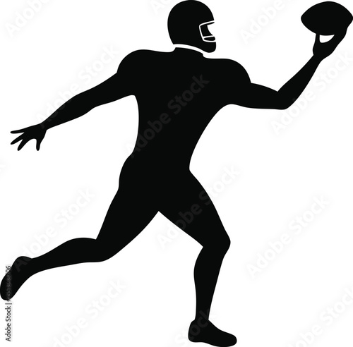 Minimalist vector silhouette of an american football player reaching for the ball