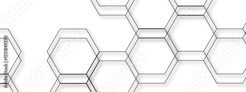 Abstract seamless geometric background with interconnected hexagons outlined in thin gray lines on a white backdrop. Clean, modern, and minimalistic, suitable for tech, scientific, or architectural