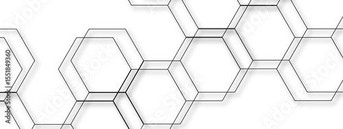 Abstract seamless geometric background with interconnected hexagons outlined in thin gray lines on a white backdrop. Clean, modern, and minimalistic, suitable for tech, scientific, or architectural