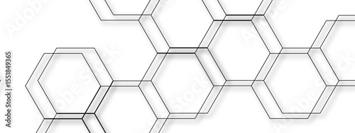 Abstract seamless geometric background with interconnected hexagons outlined in thin gray lines on a white backdrop. Clean, modern, and minimalistic, suitable for tech, scientific, or architectural