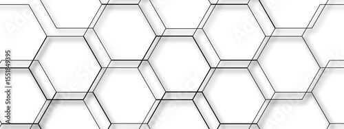 Abstract seamless geometric background with interconnected hexagons outlined in thin gray lines on a white backdrop. Clean, modern, and minimalistic, suitable for tech, scientific, or architectural