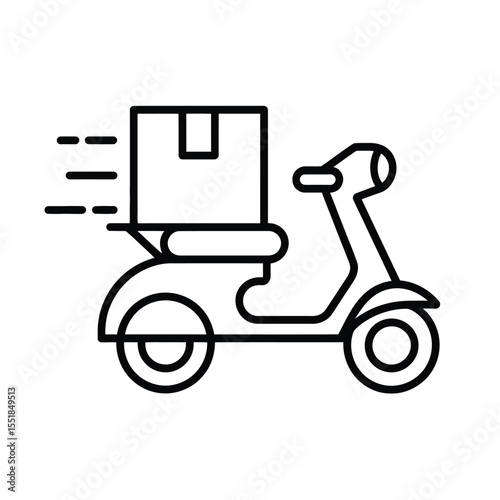 Fast Delivery Scooter with Package Express Courier Service Vector Line Icon