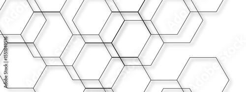 Abstract seamless geometric background with interconnected hexagons outlined in thin gray lines on a white backdrop. Clean, modern, and minimalistic, suitable for tech, scientific, or architectural