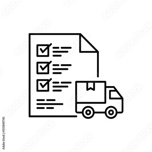 Delivery checklist icon with truck shipping confirmation and order fulfillment concept