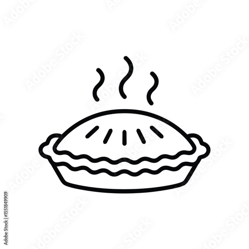 Hot pie icon with steam outline drawing of a freshly baked pie