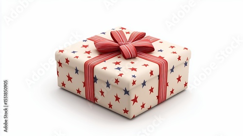 Cream Gift Box with Red Ribbon and Star Pattern