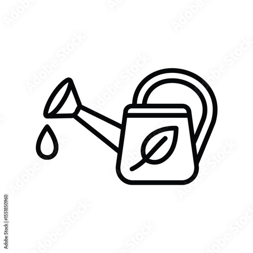 Watering can with leaf icon gardening and plant care concept in outline style