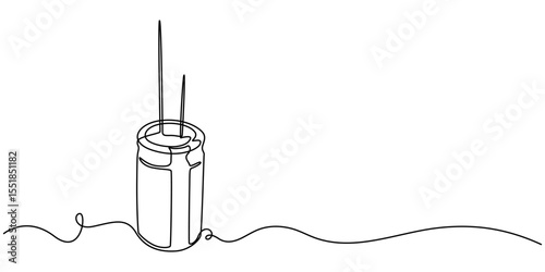 Electrolytic capacitor close-up continuous one line drawing, electrolytic capacitor in blue isolated on white, Capacitors isolated on white background
