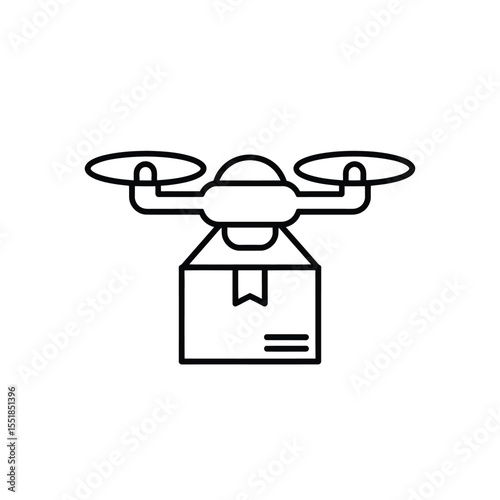 Drone delivery service icon unmanned aerial vehicle transporting package line art